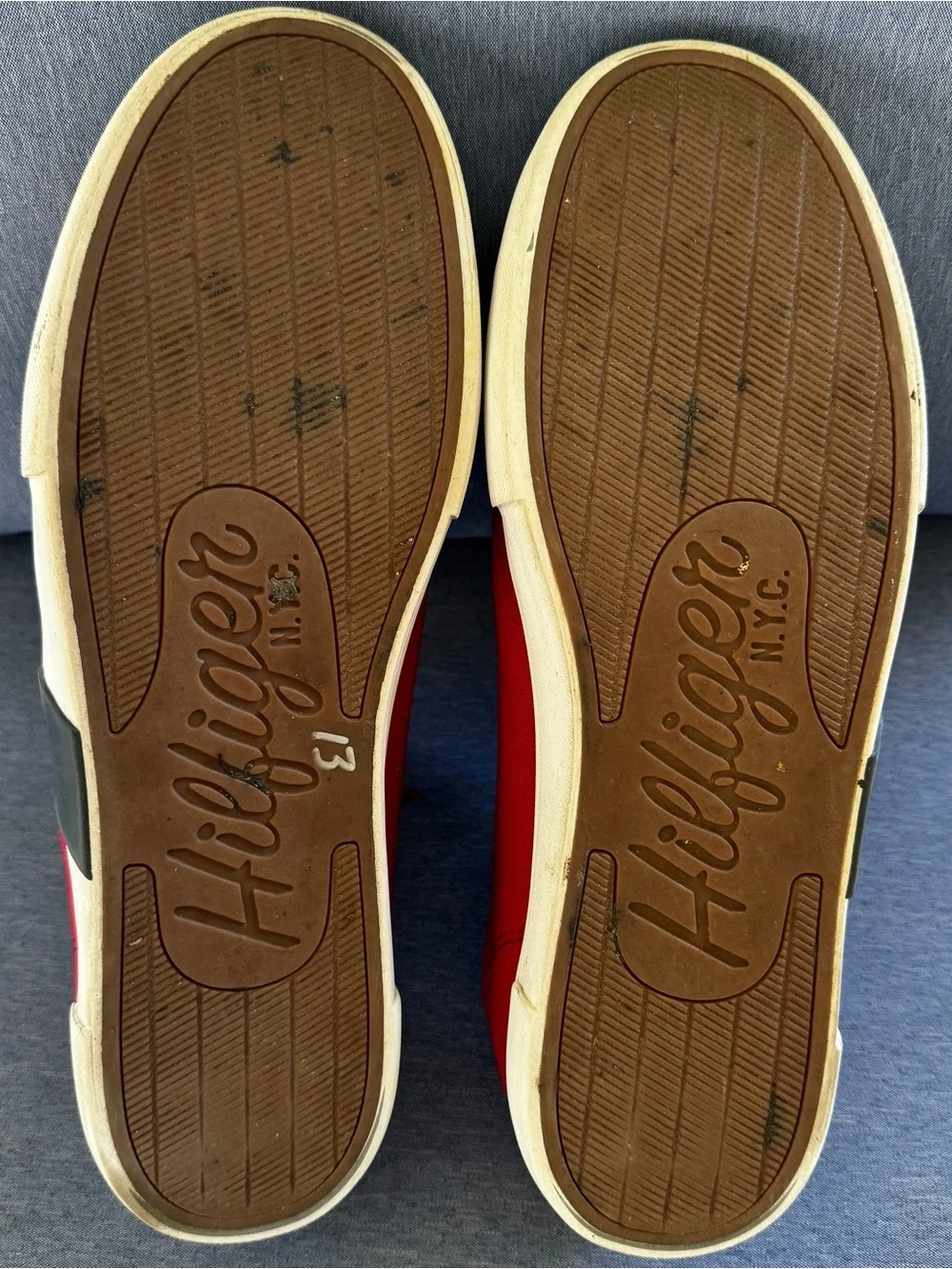Tommy Hilfiger Red Canvas Men's Low-Top Sneakers with Cream Sole